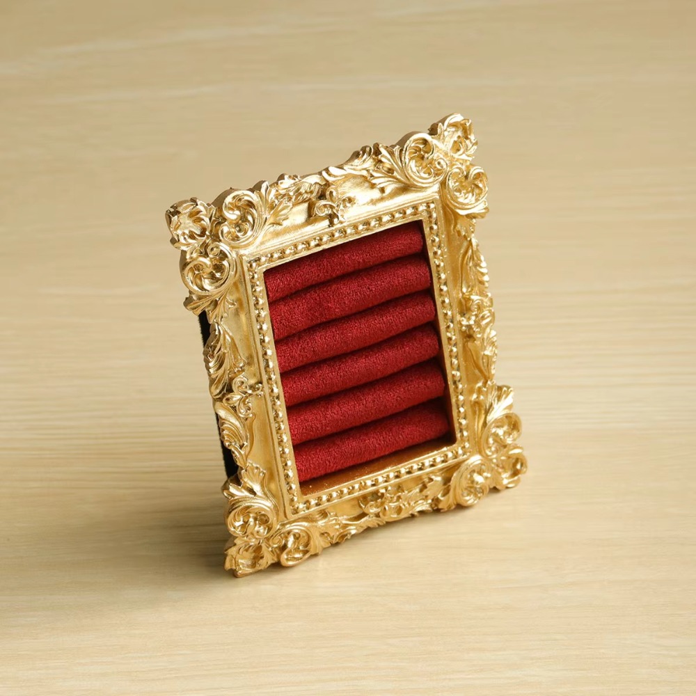 Jewelry Making Organizer - Vintage Altın Yüzük Sergi Standı Kadife